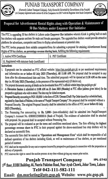Punjab Transport Company Lahore Tender Notice